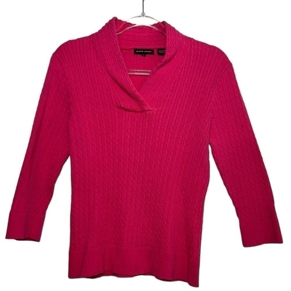 JEANNE PIERRE Sweaters - JEANNE PIERRE V Neck 3/4 Sleeve Barbie Pink 100% Cotton Size Large